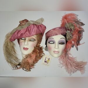 2 Clay Art Feather Ceramic Masks